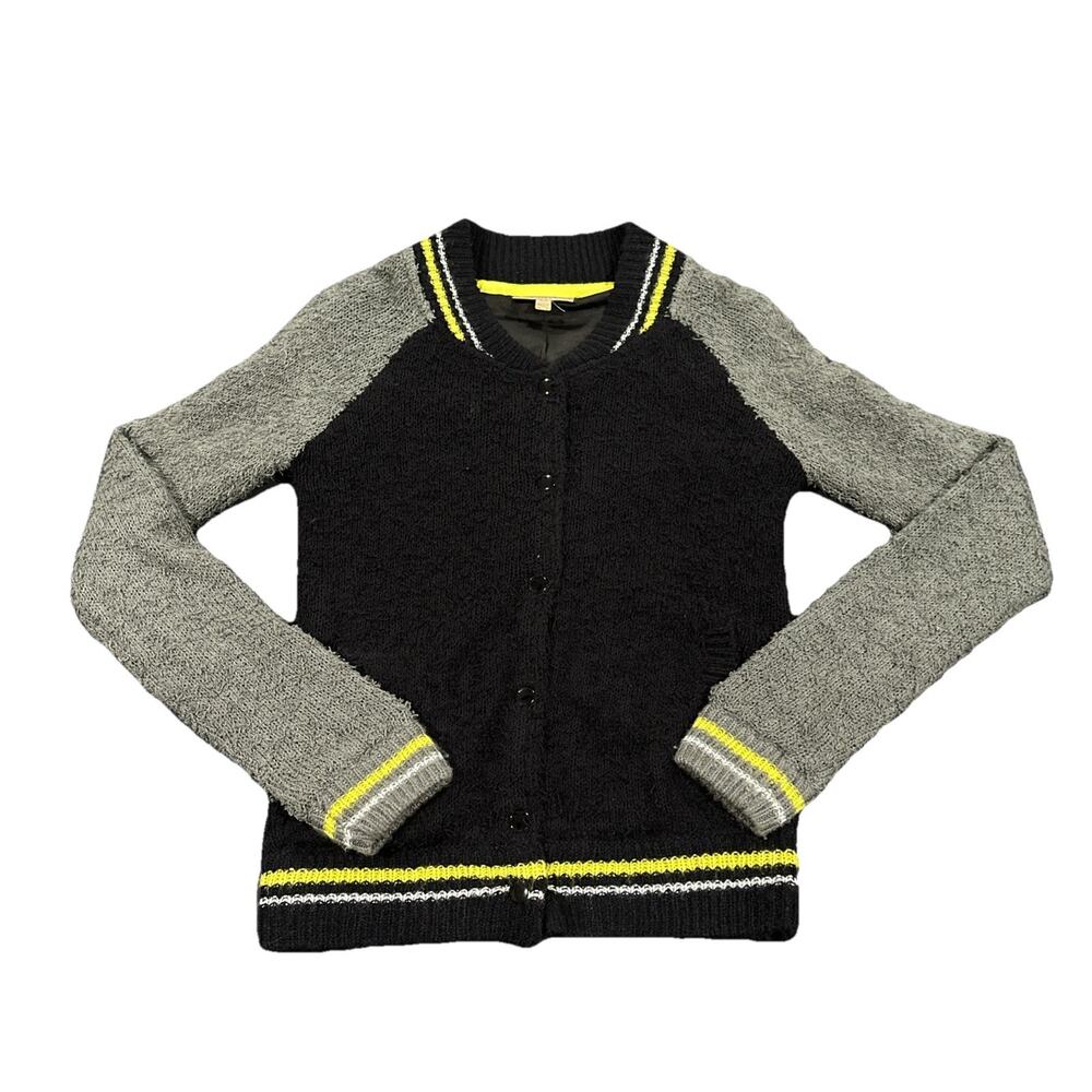 Princess Vera Wang XS Lined Knit Cardigan Jacket Black Gray Yellow Button